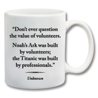 11 oz. Ceramic Mug With Quote"The Value Of Volunteers"